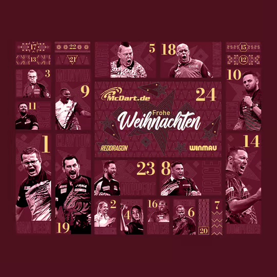 McDart Premium Darts Joulukalenteri 2026 -kalenterin kansi luukkuineen